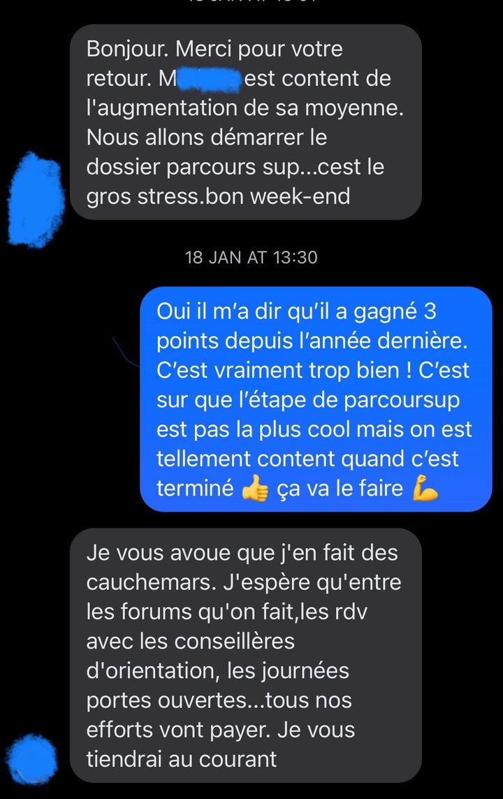 Message d'un parent d'élève accompagné (anonymisé)