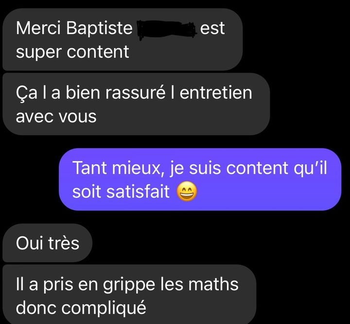 Message d'un parent d'élève accompagné (anonymisé)