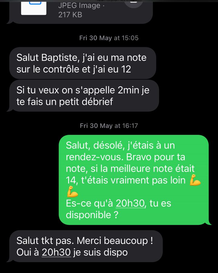 Message d'un parent d'élève accompagné (anonymisé)