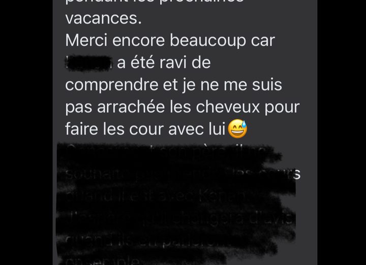 Message d'un parent d'élève accompagné (anonymisé)